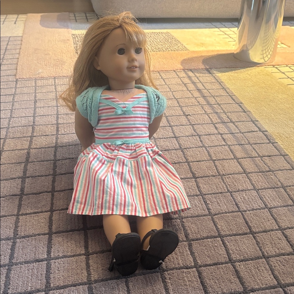 American Girl Doll, Mary Ellen in Striped Dress with Mint Cardigan